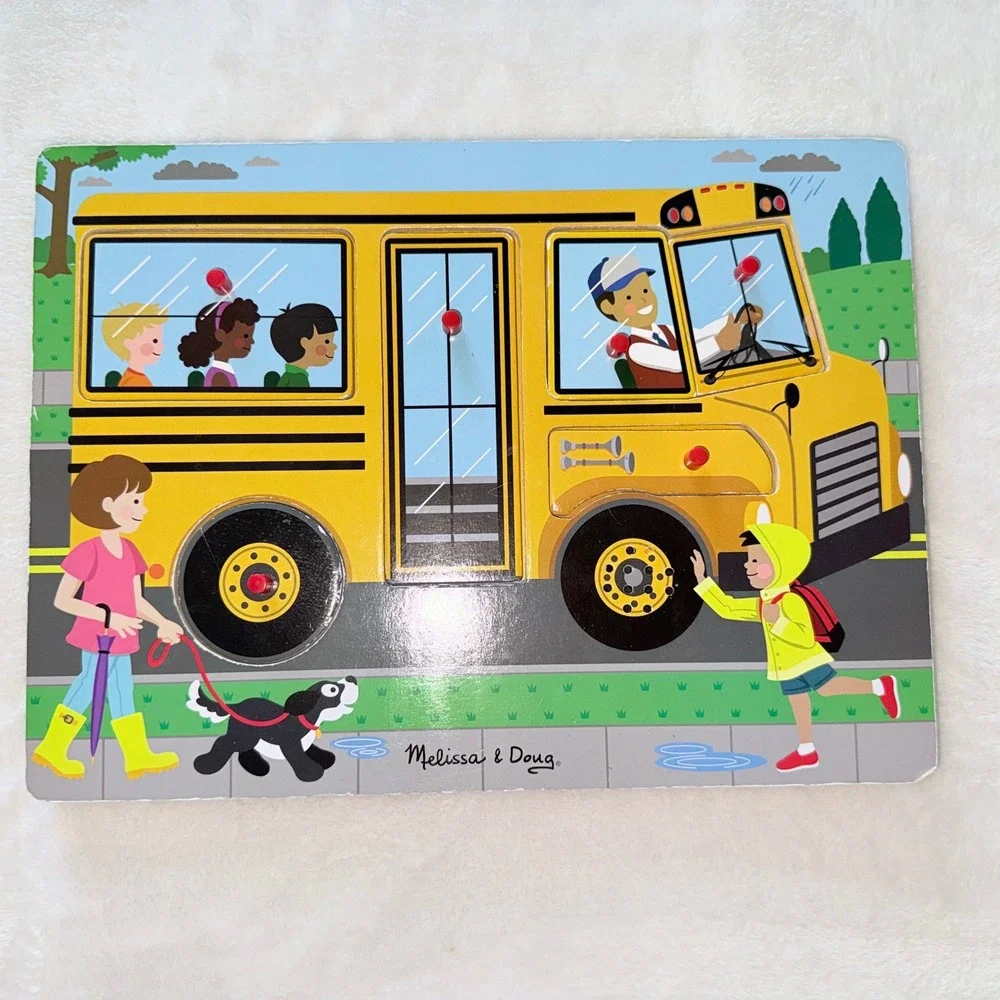 Melissa & Doug Wooden Puzzle Set Kids Multicolor Sound & Chunky Farm Zoo Bus 3